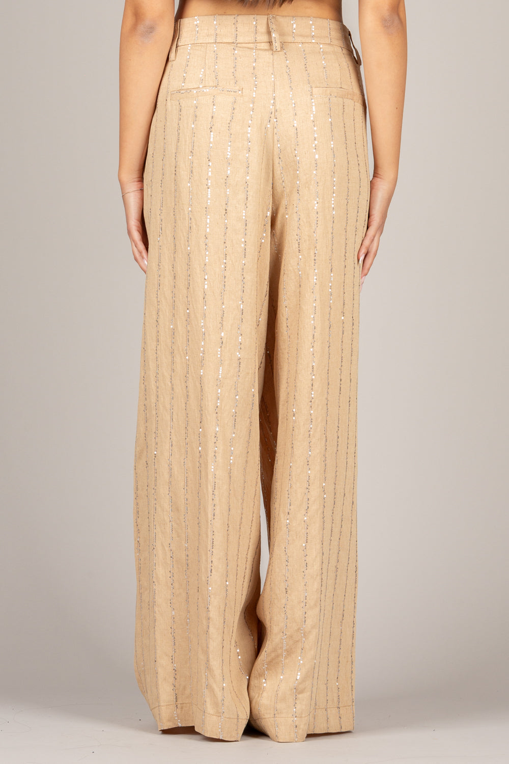 TENSIONE IN - S26PA16 - PANTALONE GESSATO MICRO PAILLETTES CAMMELLO
