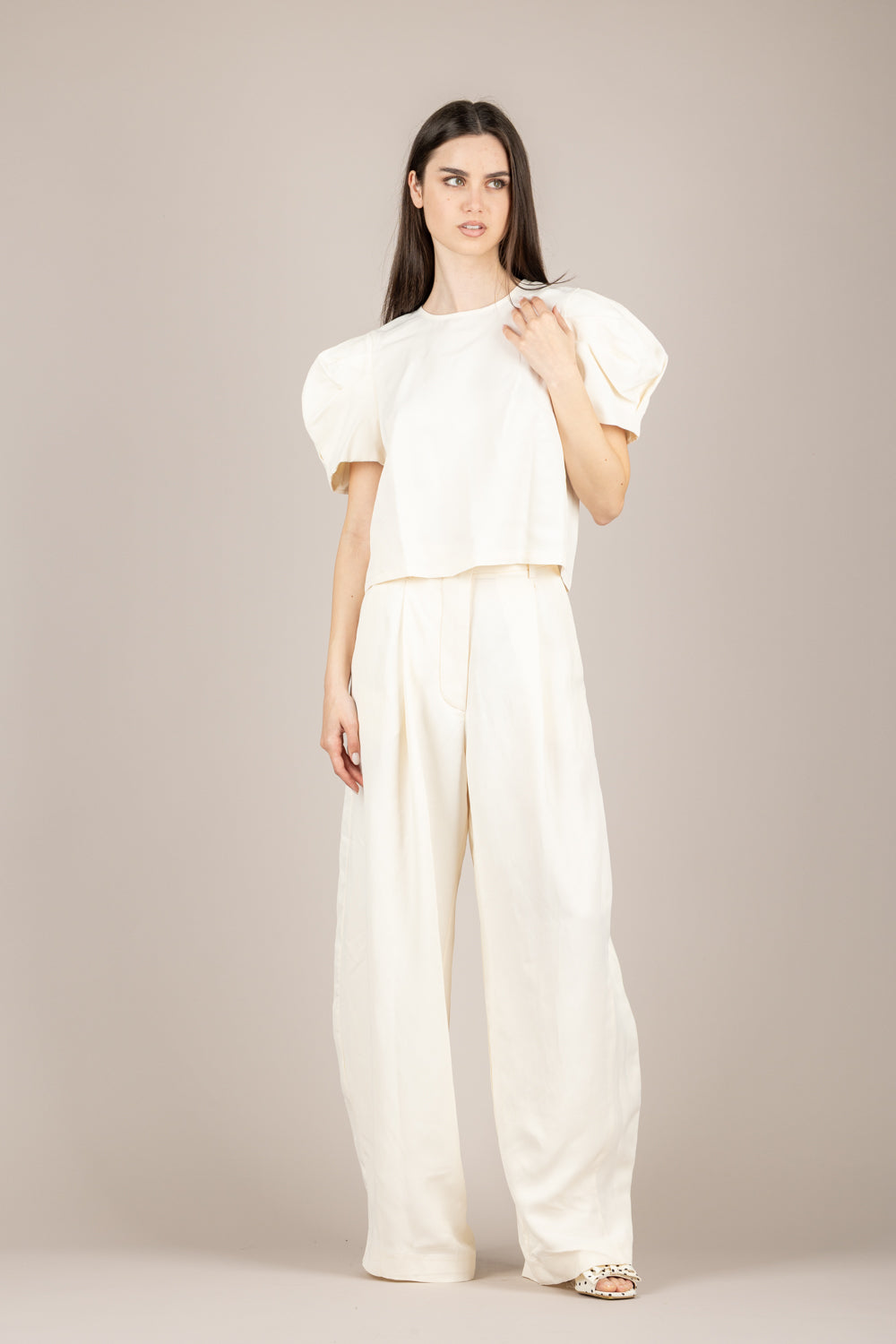 TENSIONE IN - S26PB32 - PANTALONE SEMI BARREL MISTO LINO LATTE