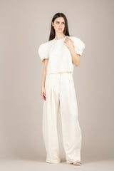TENSIONE IN - S26PB32 - PANTALONE SEMI BARREL MISTO LINO LATTE