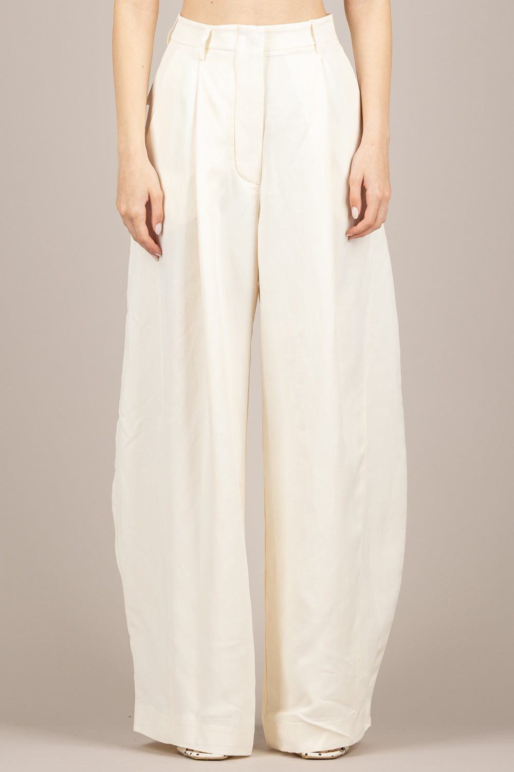 TENSIONE IN - S26PB32 - PANTALONE SEMI BARREL MISTO LINO LATTE