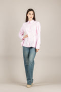 VICOLO - TAB1351 - CAMICIA SFIANCATA GESSATA ROSA/BIANCO