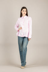VICOLO - TAB1351 - CAMICIA SFIANCATA GESSATA ROSA/BIANCO