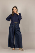 VICOLO - TAB1469 - PANTALONE PALAZZO AMPIO CON CINTURA BLU