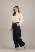 VICOLO - TAB1639 - CAMICIA COLLO ALLA COREANA CON PIZZO CENTRALE BURRO