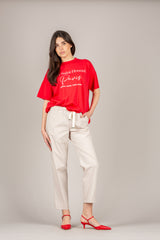 VICOLO - TAB1761 - PANTALONE A SIGARETTA CON LACCIO BEIGE