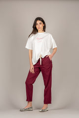 VICOLO - TAB1761 - PANTALONE A SIGARETTA CON LACCIO BORDEAUX