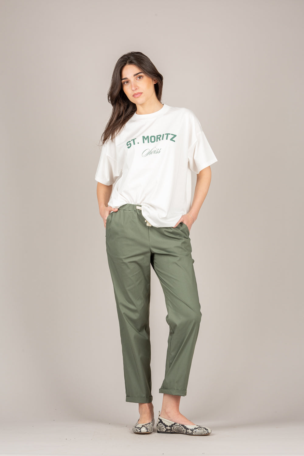 VICOLO - TAB1761 - PANTALONE A SIGARETTA CON LACCIO MILITARE
