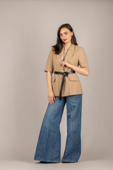 VICOLO - TAB1853 - GIACCA MEZZA MANICA CON CINTURA CAMMELLO