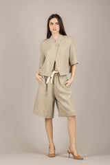 VICOLO - TAB1920 - BERMUDA IN MISTO LINO CON COULISSE SABBIA