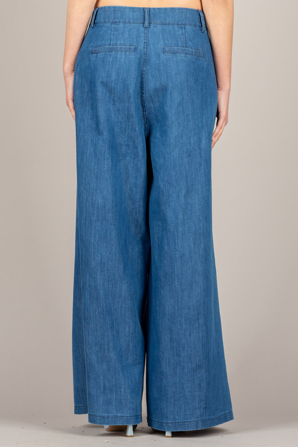 VICOLO - TAB1922 - PANTALONE PALAZZO IN CHAMBRAY BLU