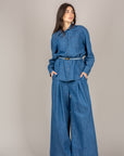 VICOLO - TAB1923 - CAMICIA IN CHAMBRAY CON TASCHINO DENIM BLU