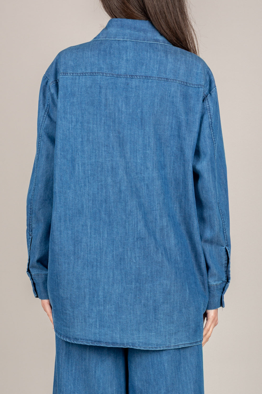 VICOLO - TAB1923 - CAMICIA IN CHAMBRAY CON TASCHINO DENIM BLU