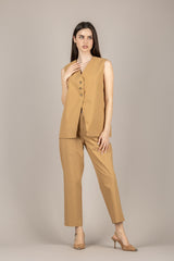 VICOLO - TAB2054 - GILET LUNGO TRE BOTTONI CAMMELLO