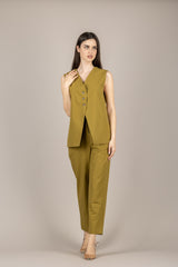 VICOLO - TAB2054 - GILET LUNGO TRE BOTTONI OLIO