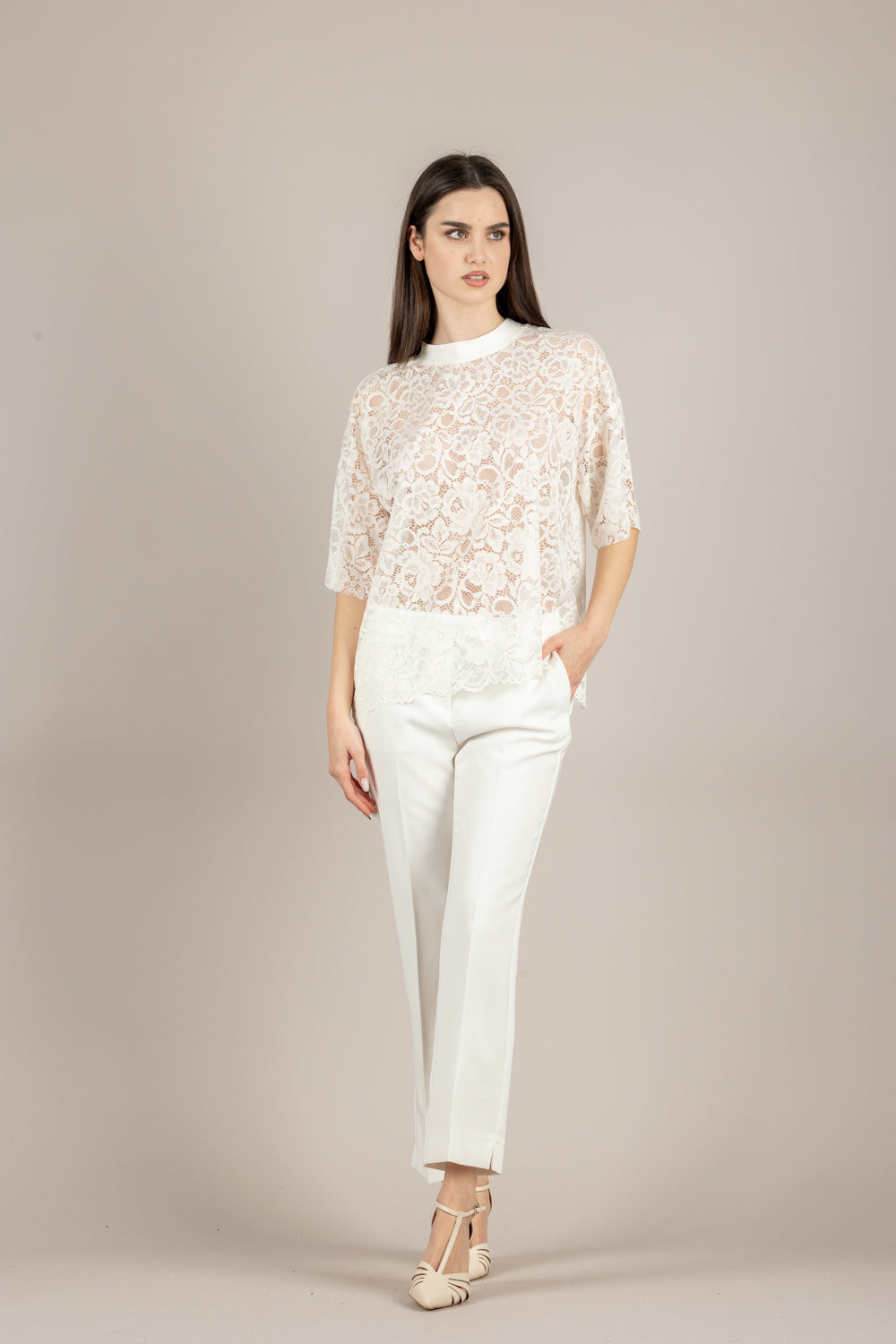 HAVEONE - TFW-Q081 - T-SHIRT IN PIZZO BIANCO