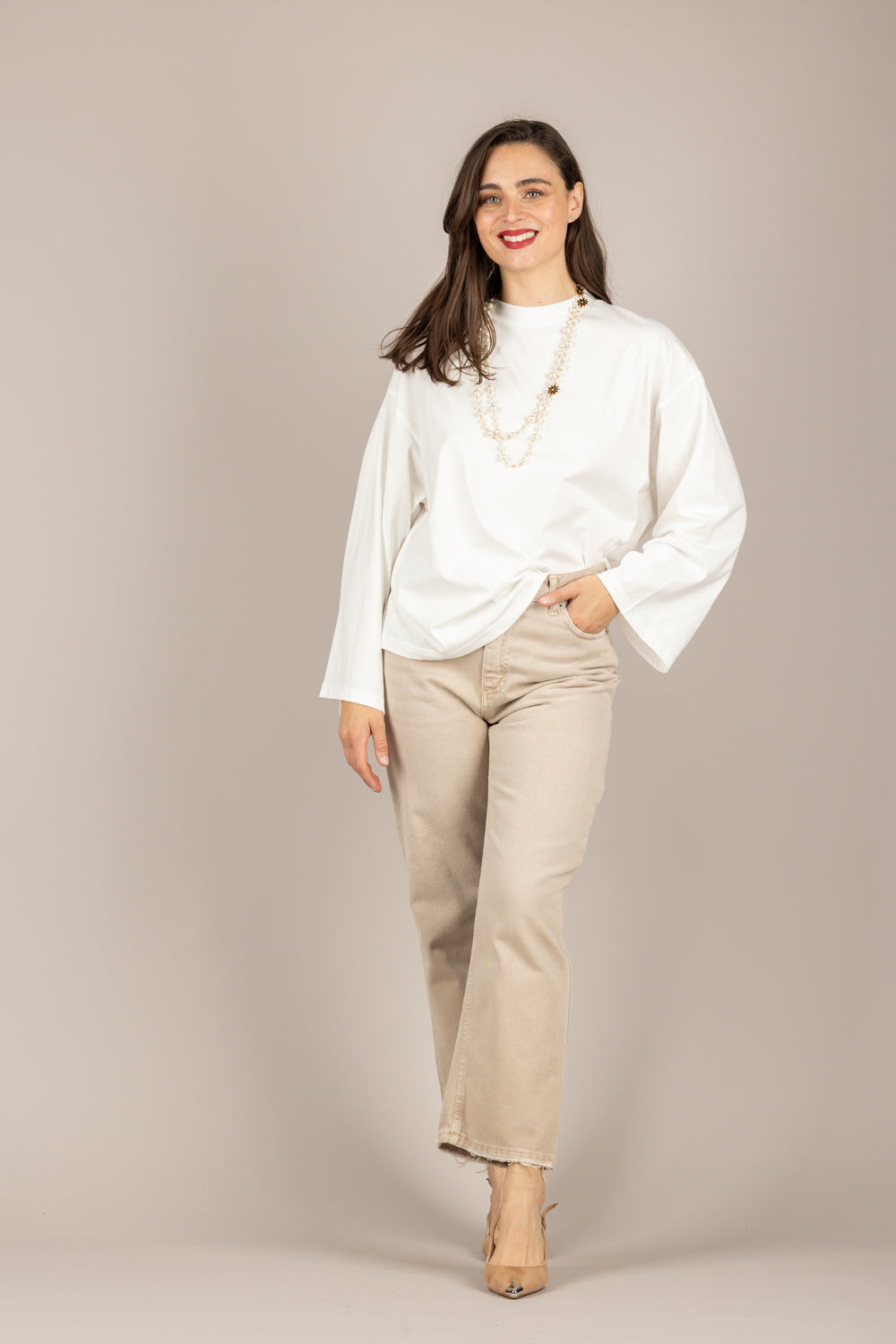 TENSIONE IN - TOM-PAINT - JEANS CROP SABBIA