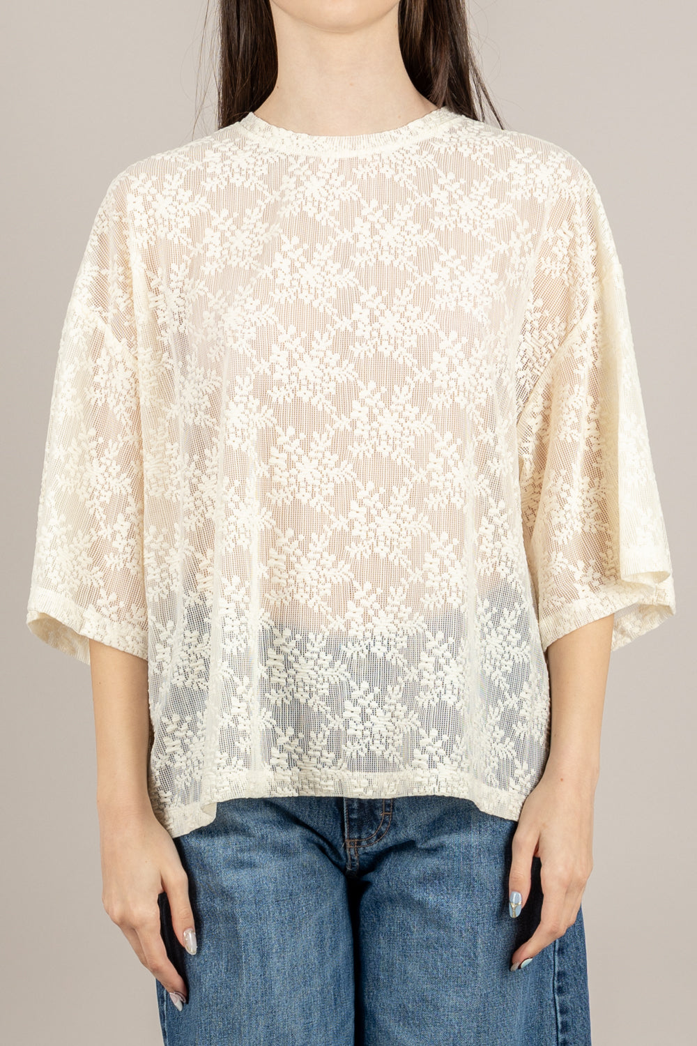 IMPERIAL - TV58LEY - T-SHIRT IN PIZZO PANNA