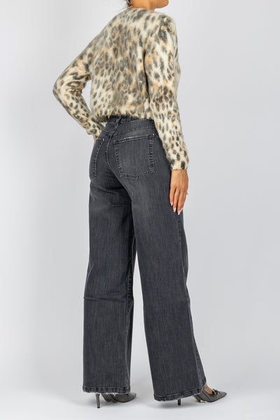 TENSIONE IN - XM473 - CARDIGAN CROP ANIMALIER CON BOTTONI GIOIELLO