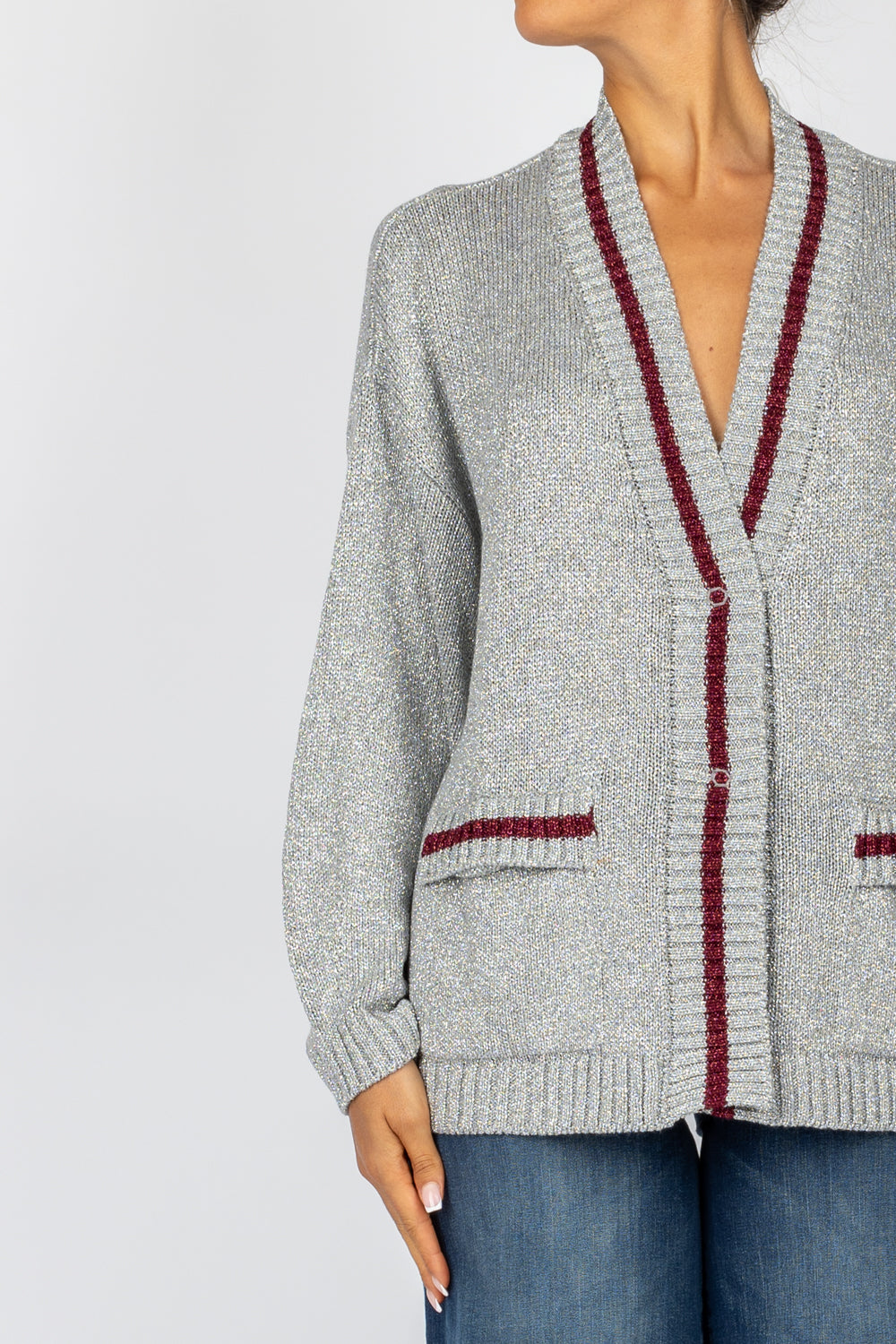 TENSIONE IN - 2240296 - CARDIGAN IN LUREX CON PROFILO BORDEAUX