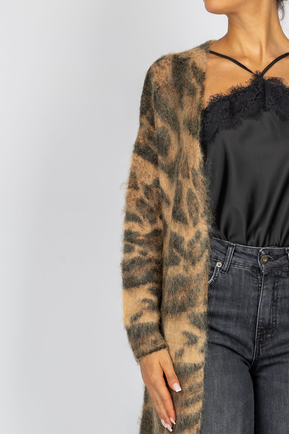 TENSIONE IN - XM471 - CARDIGAN LUNGO ANIMALIER