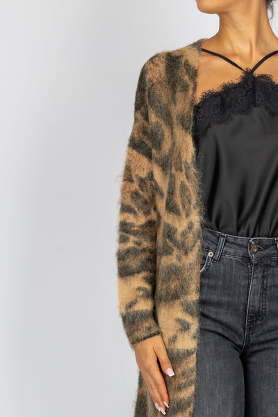 TENSIONE IN - XM471 - CARDIGAN LUNGO ANIMALIER