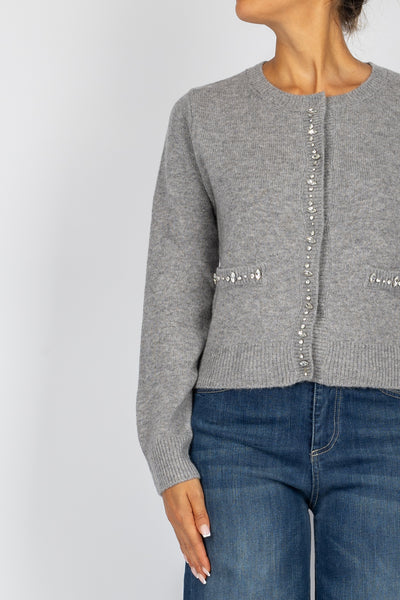 TENSIONE IN - WL189 - CARDIGAN SCOLLO RICAMATO CON PIETRE