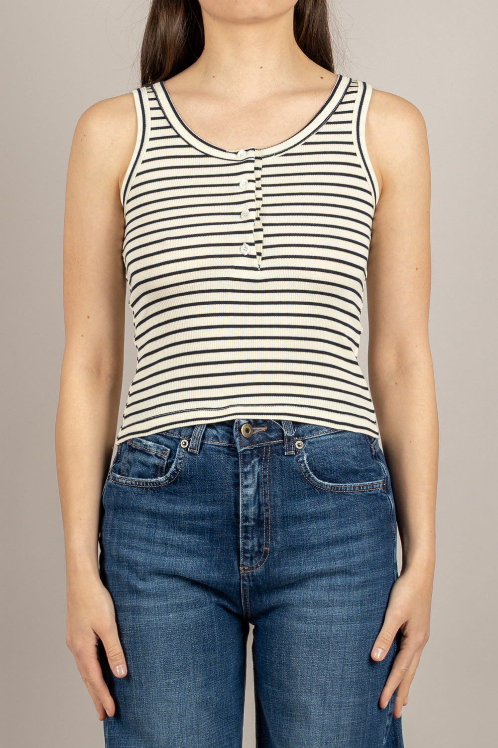 VICOLO - UAB0208 - CANOTTA ECRU/BLU