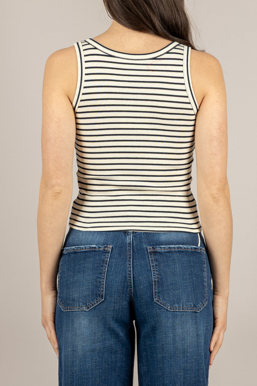 VICOLO - UAB0208 - CANOTTA ECRU/BLU