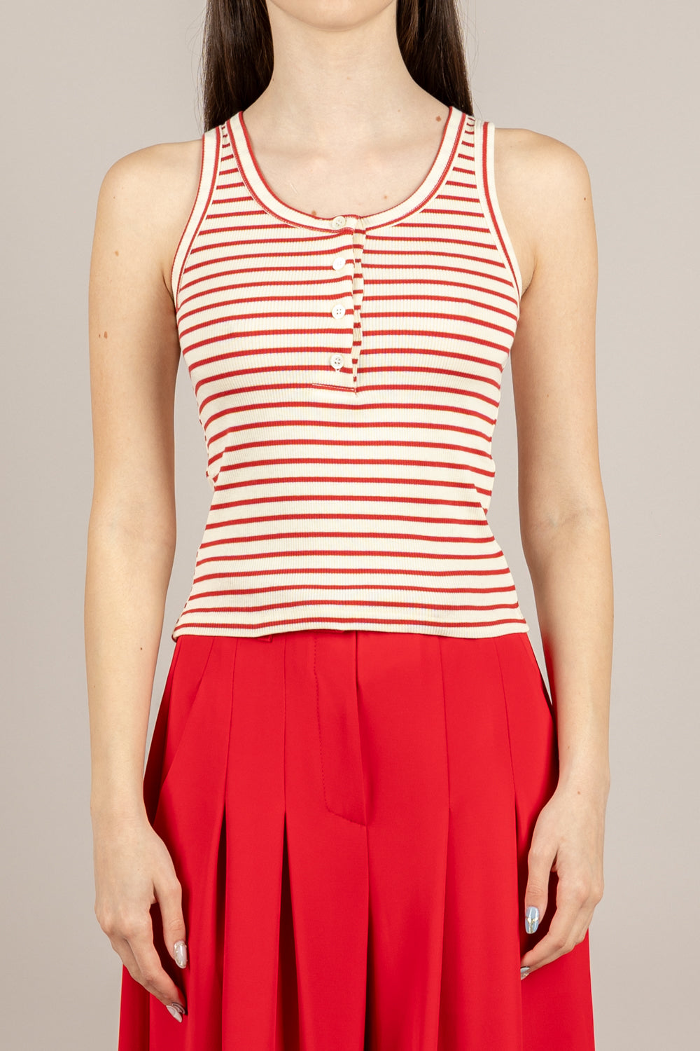 VICOLO - UAB0208 - CANOTTA ECRU/ROSSO