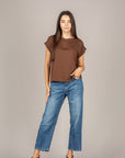 VICOLO - UAB0233 - MAGLIA MANICHE CORTE CON RISVOLTO BRUCIATO