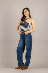 VICOLO - UAB0252 - CANOTTA BURRO/BLU