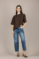 VICOLO - UAB0281 - MAGLIA BASIC ASIMMETRICA MORO