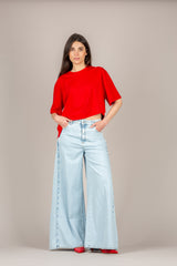 VICOLO - UAB0281 - MAGLIA BASIC ASIMMETRICA ROSSO PAPAVERO