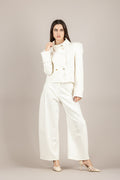 IMPERIAL - VHT0LQW - GIACCA CROP DOPPIO PETTO CON SPALLINE OFF-WHITE
