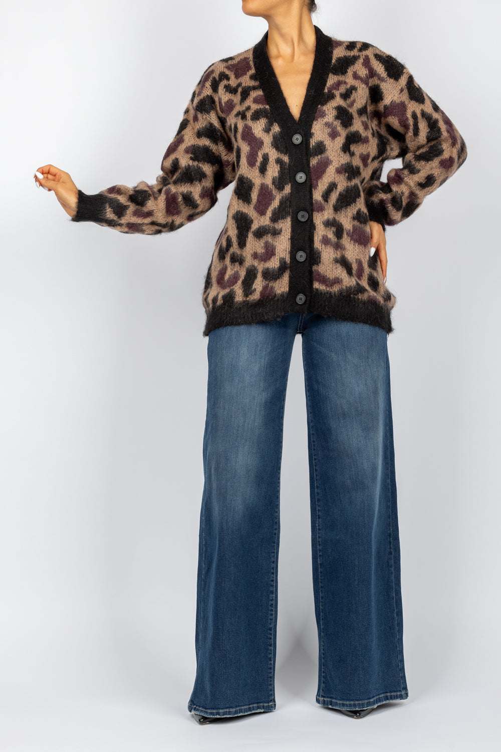 VICOLO - 55084s - CARDIGAN ANIMALIER PROFILO NERO