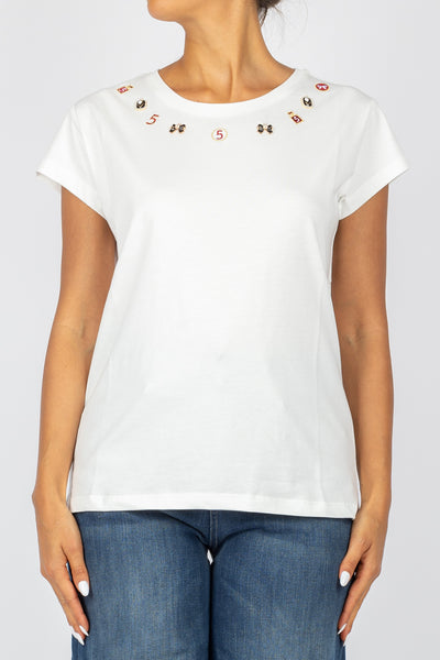 VICOLO - RS0245 - T-SHIRT CON INSERTI SUL COLLO