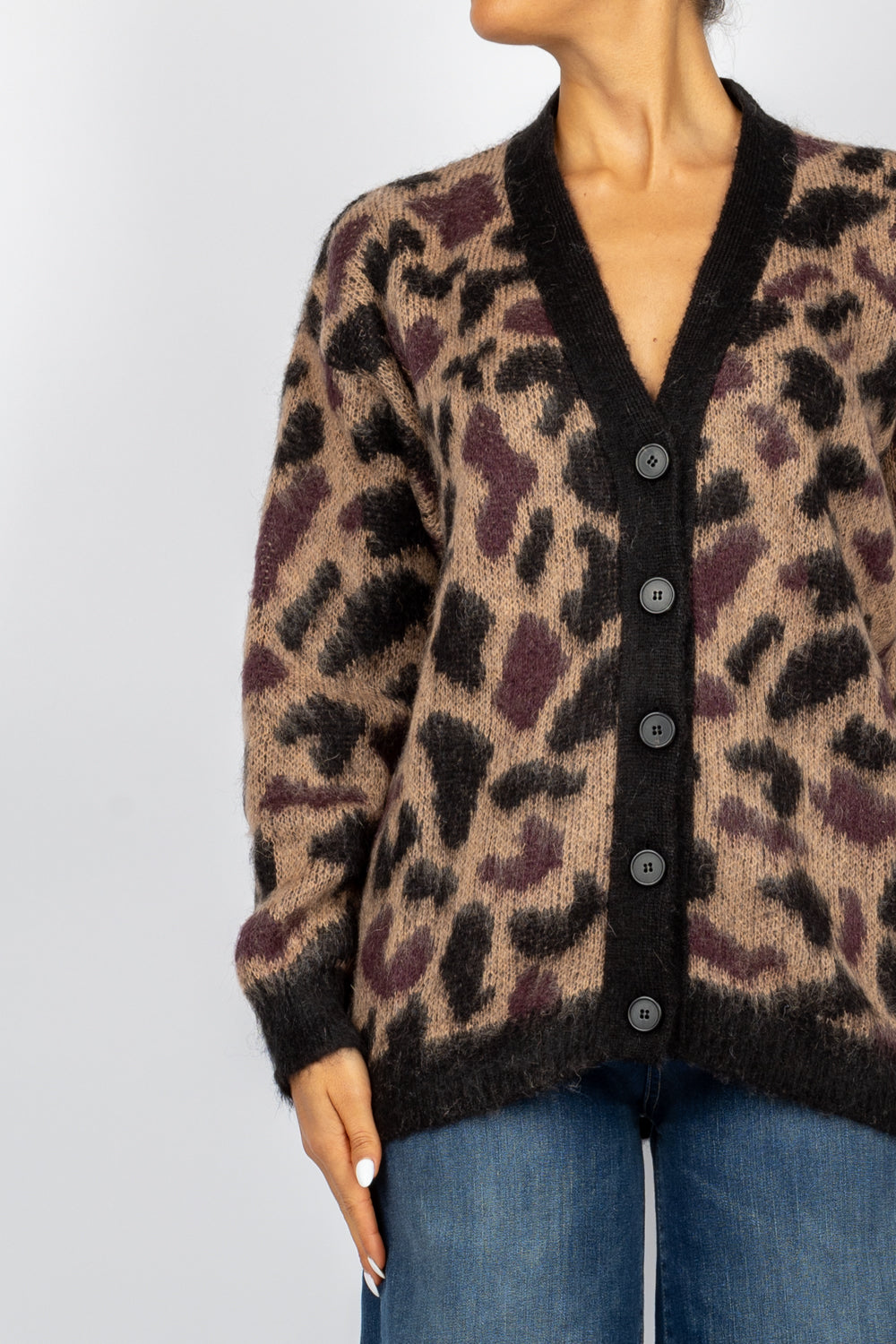 VICOLO - 55084s - CARDIGAN ANIMALIER PROFILO NERO