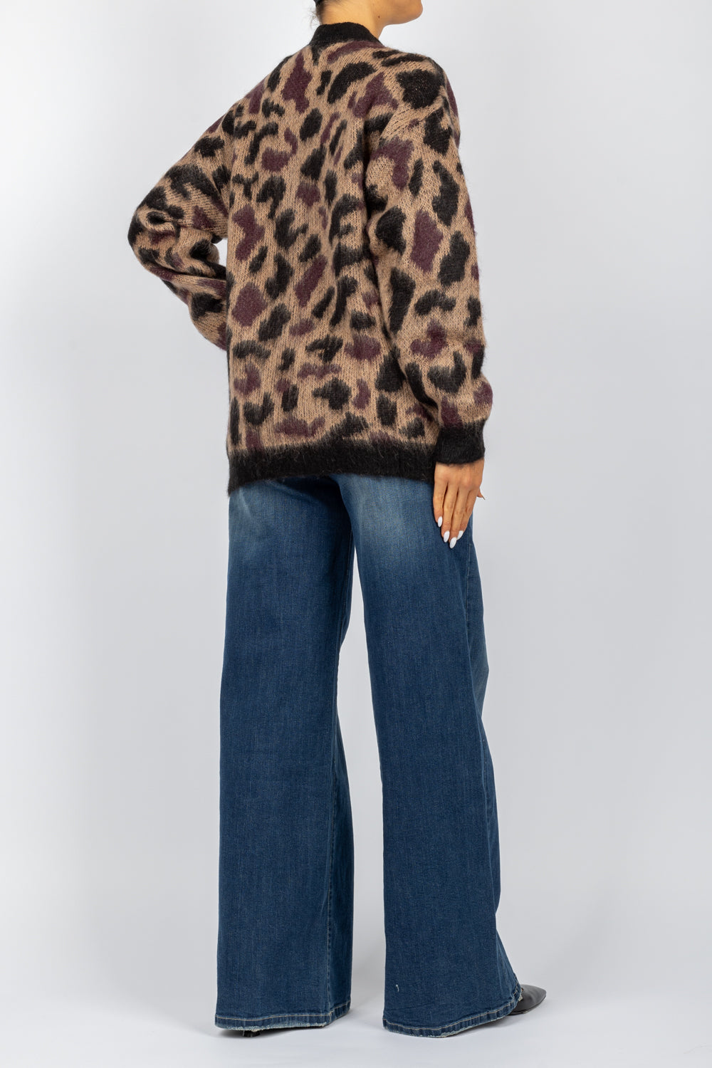 VICOLO - 55084s - CARDIGAN ANIMALIER PROFILO NERO