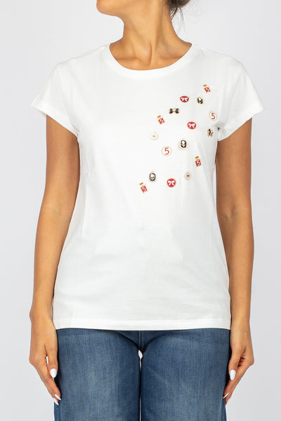 VICOLO - RS0246- T-SHIRT CON APPLICAZIONI LATO DESTRO