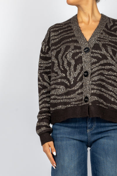 VICOLO - 77175S - CARDIGAN ANIMALIER CON MICROPAILLETTES