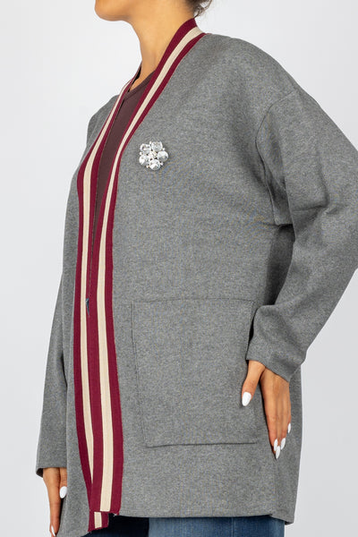 VICOLO - 44017S - CARDIGAN CON PROFILI CON BANDE E SPILLA