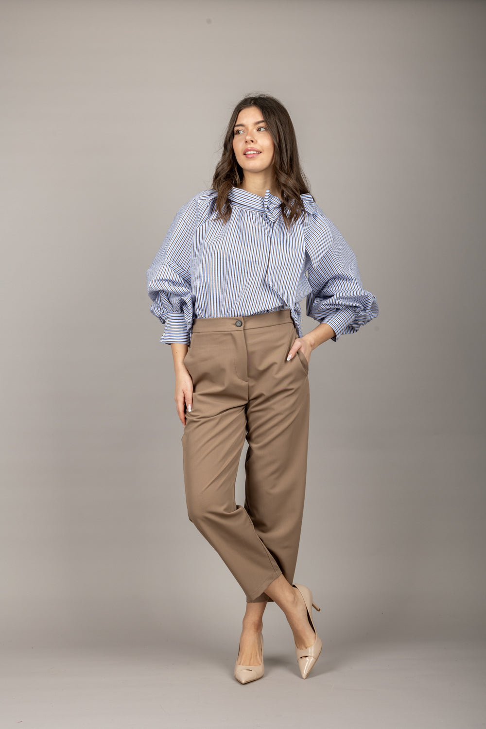 VICOLO - TD1096 - CAMICIA OVER A RIGHE CON FIOCCO