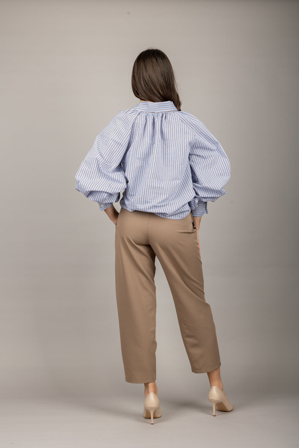 VICOLO - TD1096 - CAMICIA OVER A RIGHE CON FIOCCO