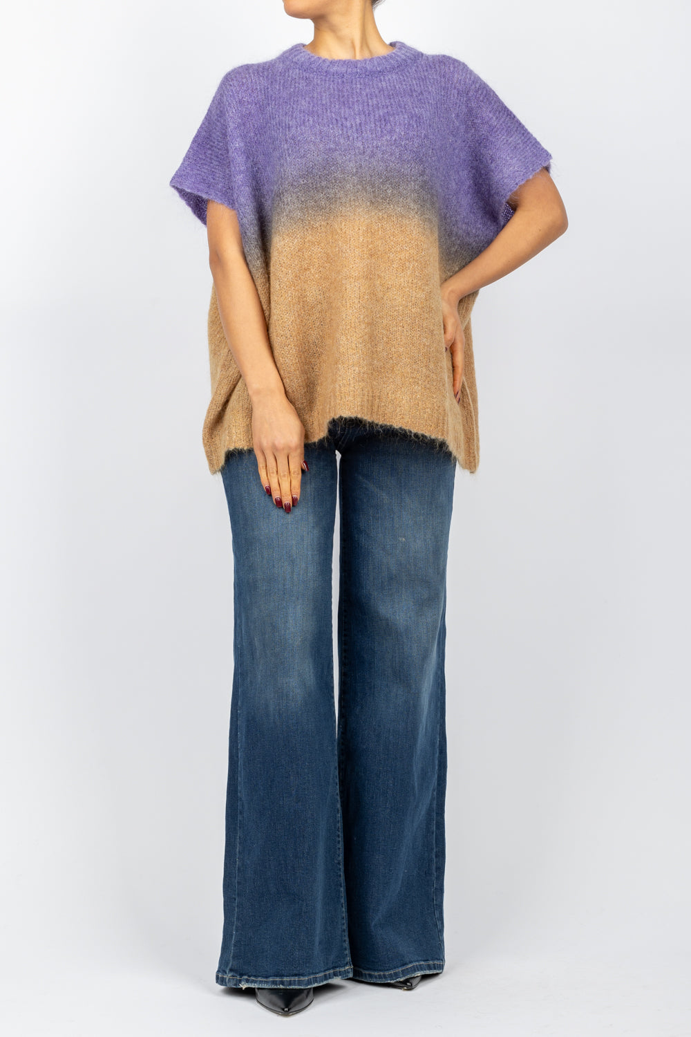 VICOLO - 33067S - MAGLIA PONCHO MOHAIR BICOLOR