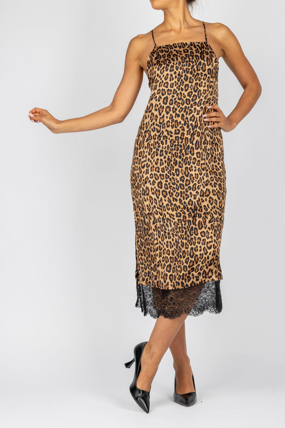 VICOLO - TS0965 - ABITO LUNGO ANIMALIER CON PIZZO