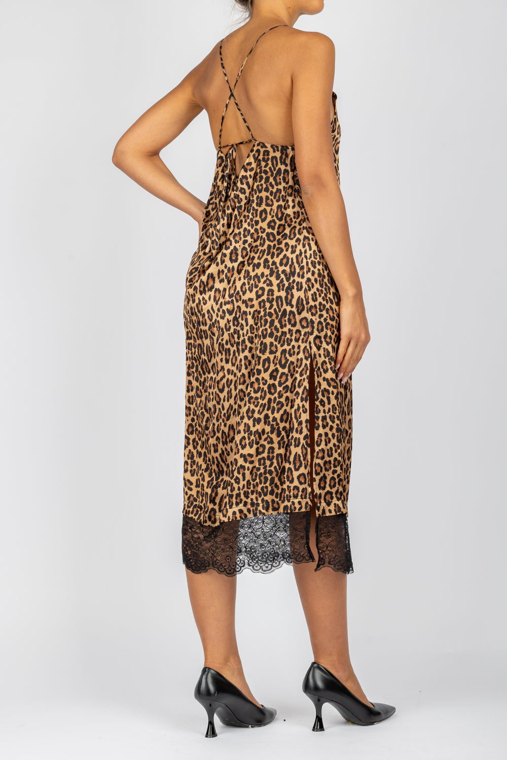 VICOLO - TS0965 - ABITO LUNGO ANIMALIER CON PIZZO