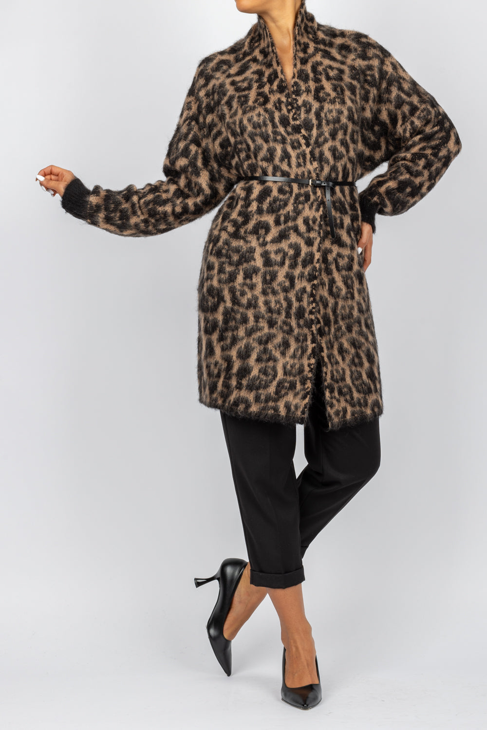 VICOLO - 55081s - CARDIGAN ANIMALIER CON CINTA