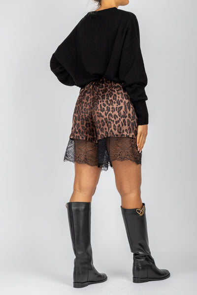 VICOLO - TS0960 - SHORTS ANIMALIER CON PIZZO