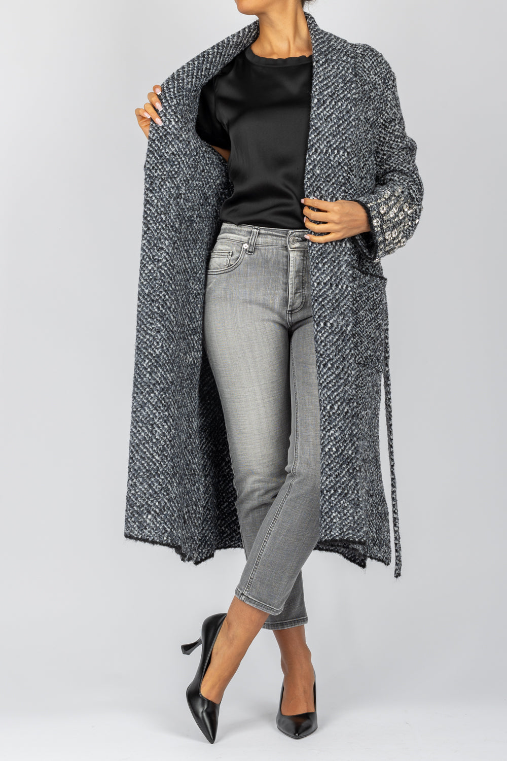 VICOLO - 55000S - CAPPOTTO IN MAGLIA BOUCLE CON APPLICAZIONI PIETRE