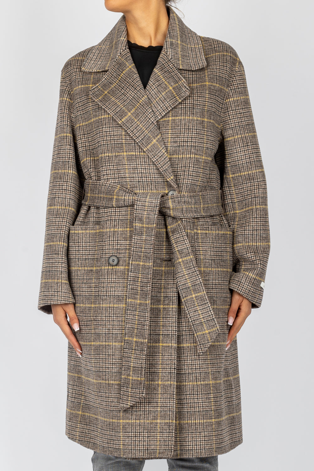 VICOLO - TS0011 - CAPPOTTO CHECK DOPPIO PETTO CON CINTA